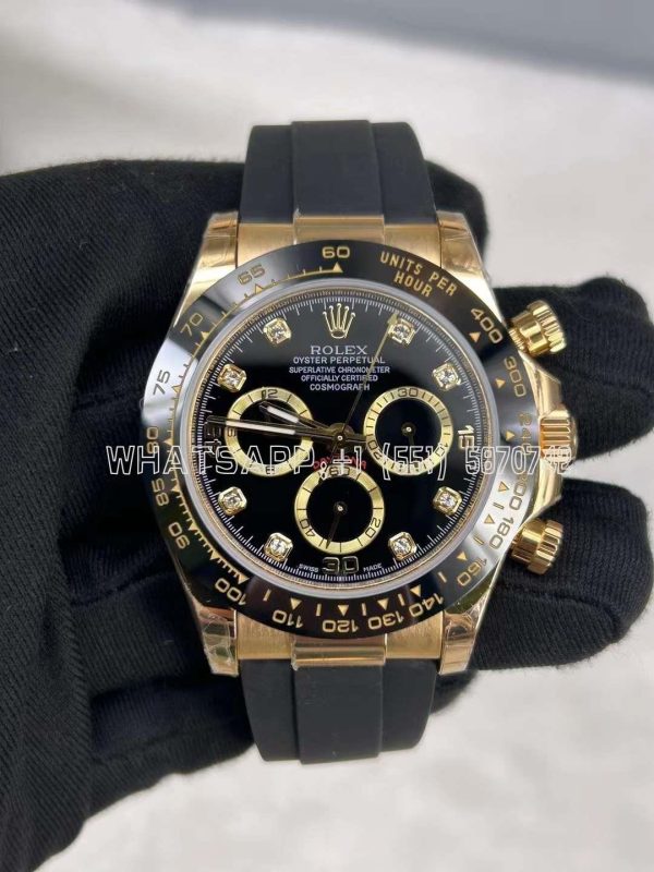 Rolex Daytona 126518 Black/YG Diamonds Dial on Oysterflex Strap