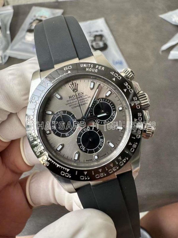 Rolex Daytona 126519LN White Gold Rubber Strap Black Eye Grey Dial Swiss 4130 Clean Factory