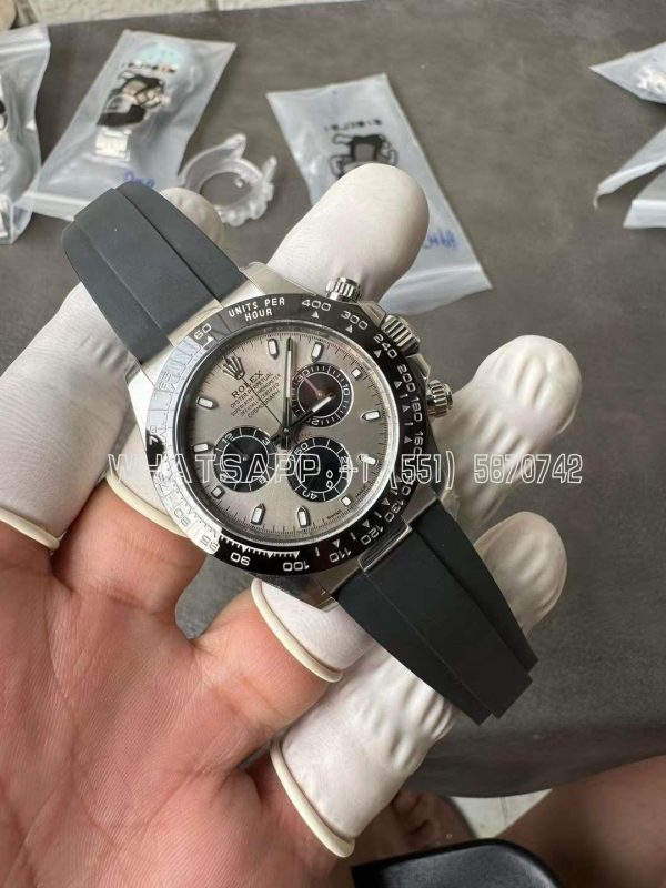 Rolex Daytona 126519LN White Gold Rubber Strap Black Eye Grey Dial Swiss 4130 Clean Factory