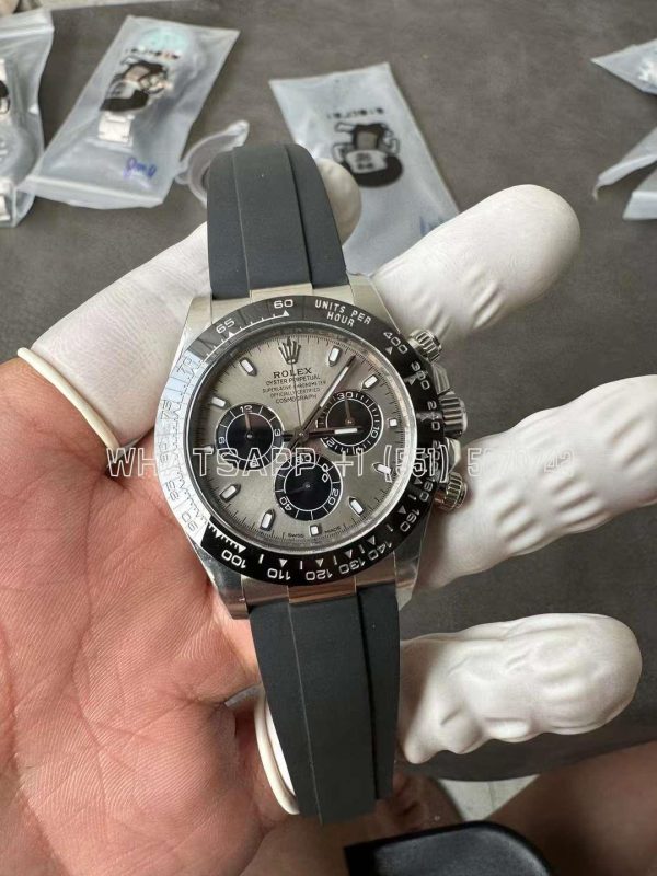 Rolex Daytona 126519LN White Gold Rubber Strap Black Eye Grey Dial Swiss 4130 Clean Factory