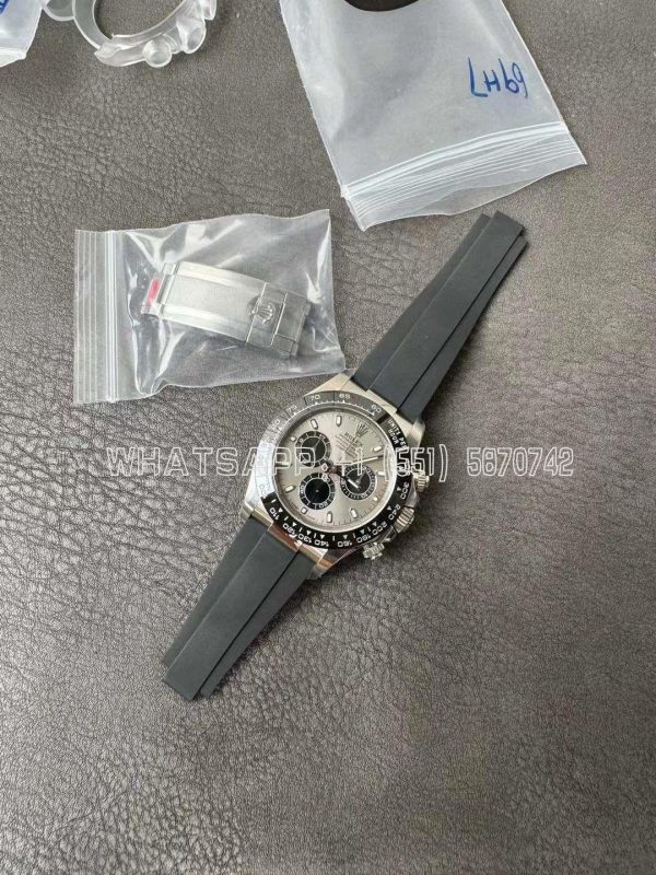 Rolex Daytona 126519LN White Gold Rubber Strap Black Eye Grey Dial Swiss 4130 Clean Factory