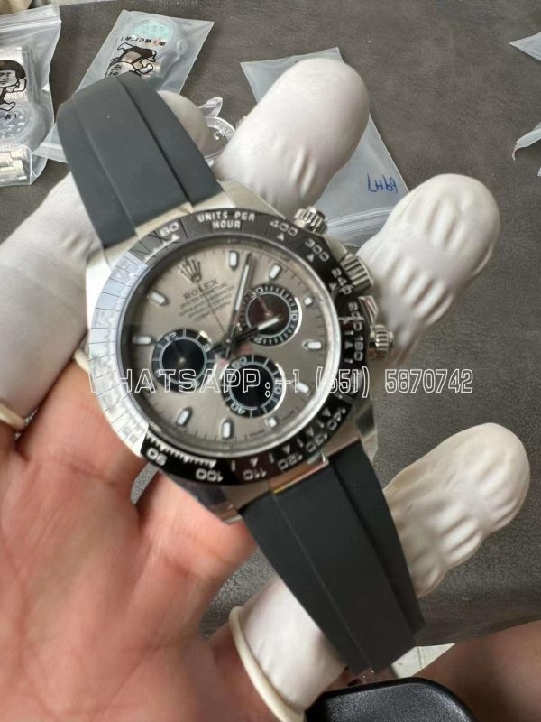 Rolex Daytona 126519LN White Gold Rubber Strap Black Eye Grey Dial Swiss 4130 Clean Factory