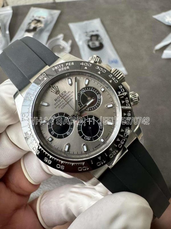 Rolex Daytona 126519LN White Gold Rubber Strap Black Eye Grey Dial Swiss 4130 Clean Factory