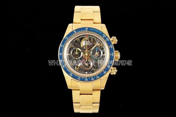 Rolex Daytona Artisans Skeleton Best Edition Blue Ceramic Bezel Skeleton Dial on YG Oyster Bracelet SA4130