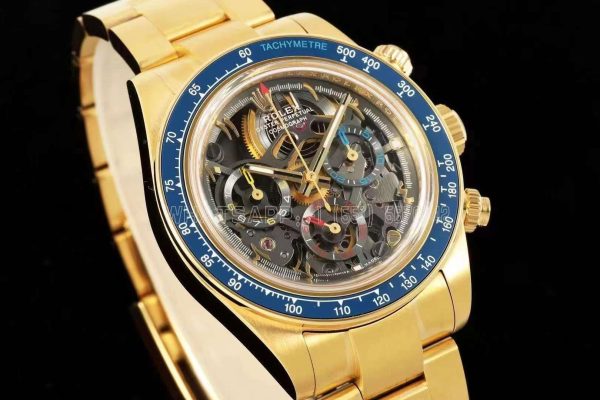 Rolex Daytona Artisans Skeleton Best Edition Blue Ceramic Bezel Skeleton Dial on YG Oyster Bracelet SA4130
