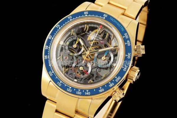 Rolex Daytona Artisans Skeleton Best Edition Blue Ceramic Bezel Skeleton Dial on YG Oyster Bracelet SA4130