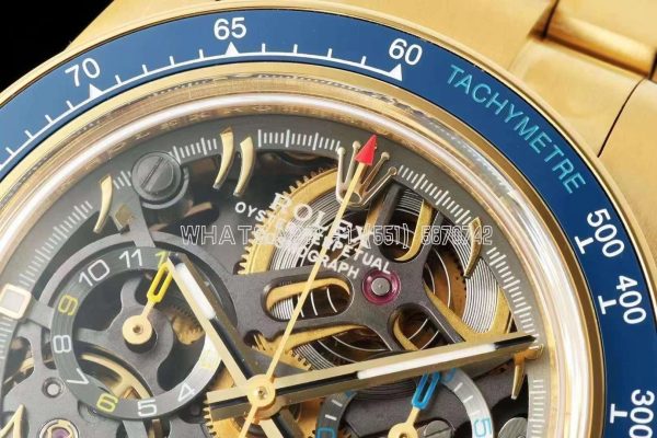 Rolex Daytona Artisans Skeleton Best Edition Blue Ceramic Bezel Skeleton Dial on YG Oyster Bracelet SA4130 - Image 4