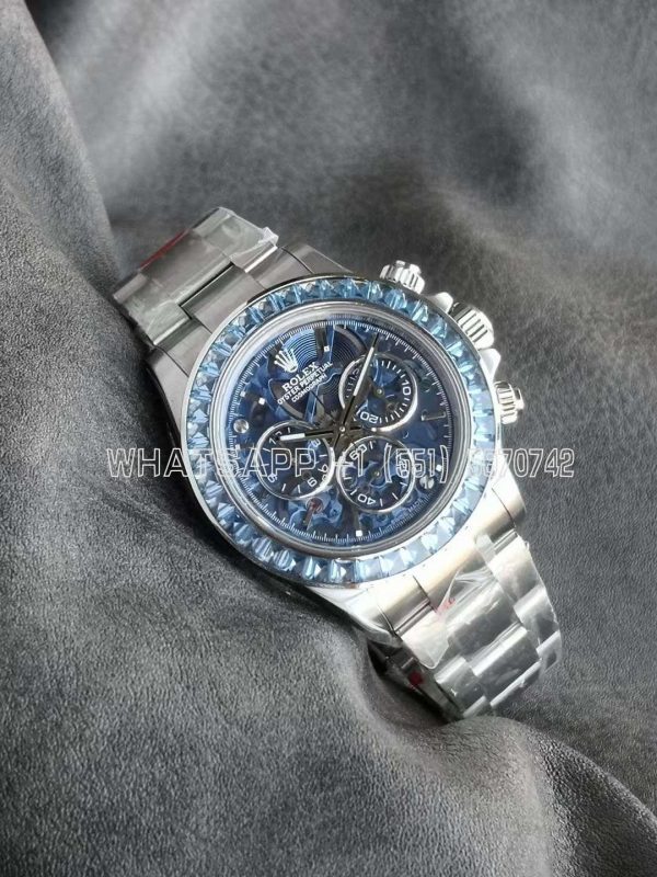 Rolex Daytona Artisans SS Best Edition Blue Skeleton Dial Diamonds Bezel on SS Bracelet DD4802