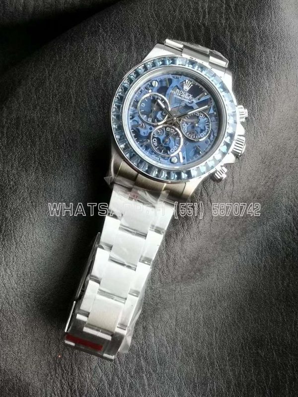 Rolex Daytona Artisans SS Best Edition Blue Skeleton Dial Diamonds Bezel on SS Bracelet DD4802