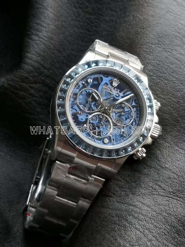 Rolex Daytona Artisans SS Best Edition Blue Skeleton Dial Diamonds Bezel on SS Bracelet DD4802