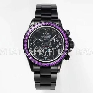 Rolex Daytona Blaken Rainbow DLC Black Dial Purple Diamond Bezel Swiss 4130 NOOB Factory