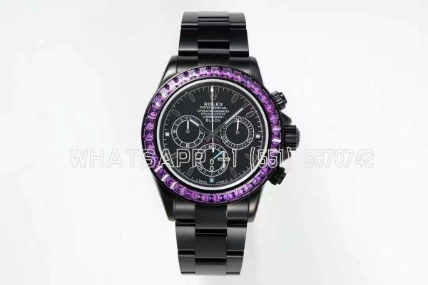 Rolex Daytona Blaken Rainbow DLC Black Dial Purple Diamond Bezel Swiss 4130 NOOB Factory