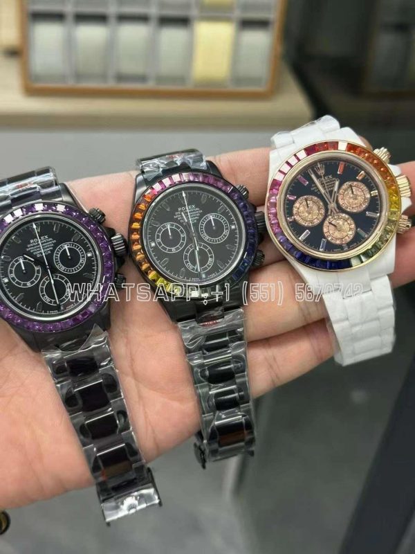 Rolex Daytona Blaken Rainbow DLC Black Dial Purple Diamond Bezel Swiss 4130 NOOB Factory