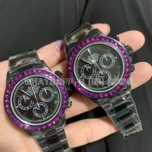 Rolex Daytona Blaken Rainbow DLC Black Dial Purple Diamond Bezel Swiss 4130 NOOB Factory