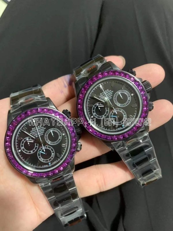 Rolex Daytona Blaken Rainbow DLC Black Dial Purple Diamond Bezel Swiss 4130 NOOB Factory