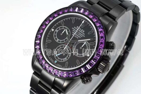 Rolex Daytona Blaken Rainbow DLC Black Dial Purple Diamond Bezel Swiss 4130 NOOB Factory