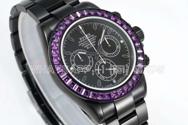 Rolex Daytona Blaken Rainbow DLC Black Dial Purple Diamond Bezel Swiss 4130 NOOB Factory