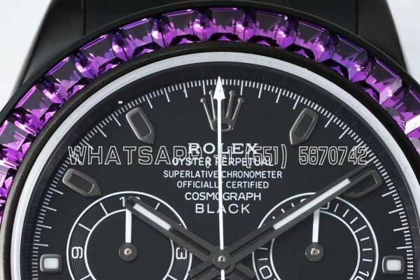 Rolex Daytona Blaken Rainbow DLC Black Dial Purple Diamond Bezel Swiss 4130 NOOB Factory - Image 6