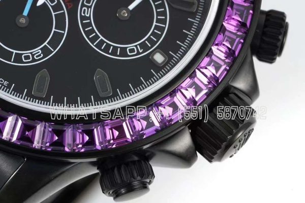 Rolex Daytona Blaken Rainbow DLC Black Dial Purple Diamond Bezel Swiss 4130 NOOB Factory - Image 7