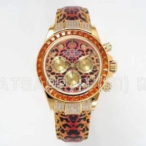 Rolex Daytona Blaken Rainbow Yellow Gold Leopard Dial Diamond Bezel SA4130