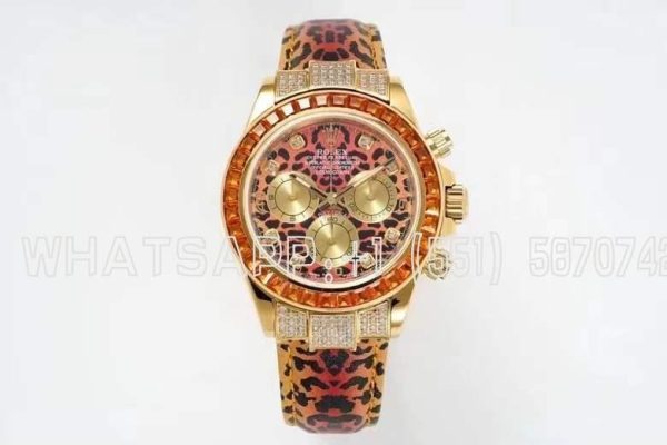 Rolex Daytona Blaken Rainbow Yellow Gold Leopard Dial Diamond Bezel SA4130