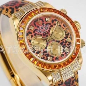 Rolex Daytona Blaken Rainbow Yellow Gold Leopard Dial Diamond Bezel SA4130