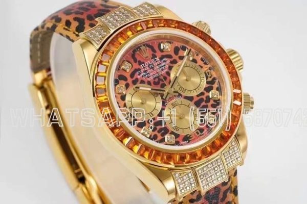 Rolex Daytona Blaken Rainbow Yellow Gold Leopard Dial Diamond Bezel SA4130