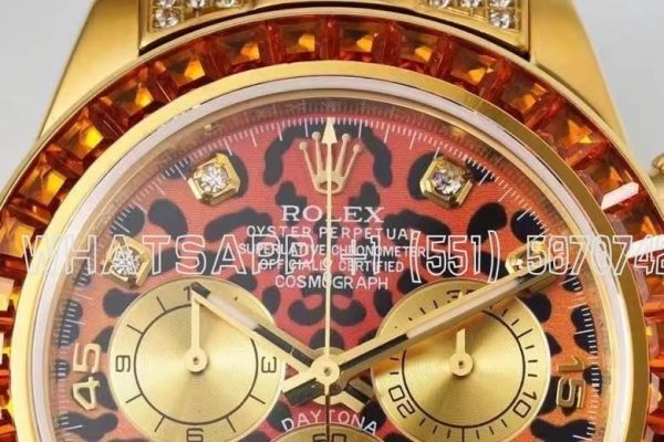Rolex Daytona Blaken Rainbow Yellow Gold Leopard Dial Diamond Bezel SA4130 - Image 4