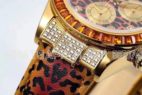 Rolex Daytona Blaken Rainbow Yellow Gold Leopard Dial Diamond Bezel SA4130 - Image 5