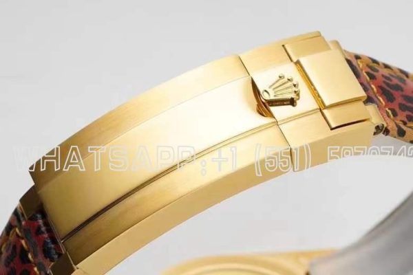 Rolex Daytona Blaken Rainbow Yellow Gold Leopard Dial Diamond Bezel SA4130 - Image 6