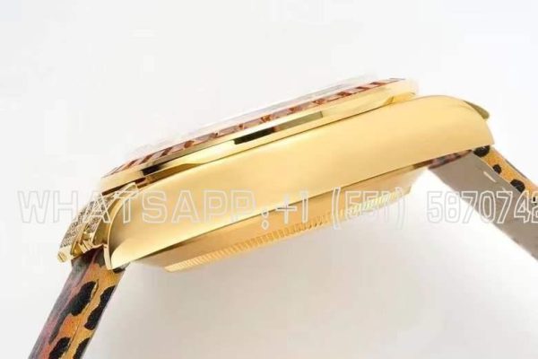 Rolex Daytona Blaken Rainbow Yellow Gold Leopard Dial Diamond Bezel SA4130 - Image 7