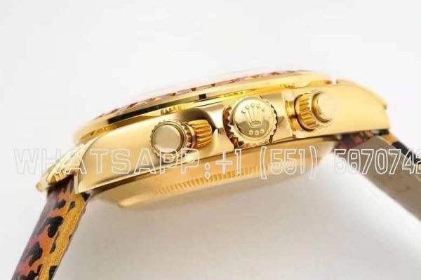 Rolex Daytona Blaken Rainbow Yellow Gold Leopard Dial Diamond Bezel SA4130 - Image 8