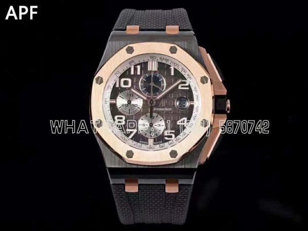 Audemars Piguet Royal Oak Offshore 44mm Black Ceramic Gray Dial RG Bezel on Black Rubber Strap A3126