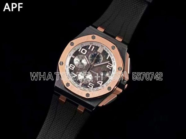 Audemars Piguet Royal Oak Offshore 44mm Black Ceramic Gray Dial RG Bezel on Black Rubber Strap A3126