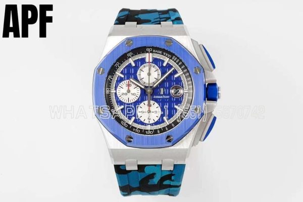 Audemars Piguet Royal Oak Offshore 44mm SS Blue Dial on Blue Camou Rubber Strap A3126