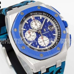 Audemars Piguet Royal Oak Offshore 44mm SS Blue Dial on Blue Camou Rubber Strap A3126