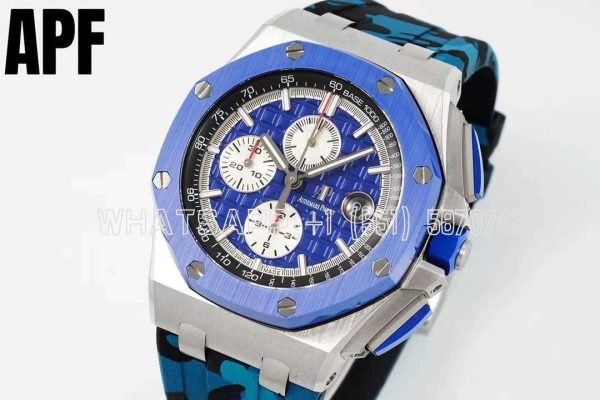 Audemars Piguet Royal Oak Offshore 44mm SS Blue Dial on Blue Camou Rubber Strap A3126