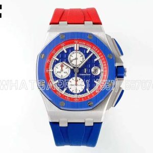 Audemars Piguet Royal Oak Offshore 44mm SS Blue/Red Dial on Blue/Red Rubber Strap A3126