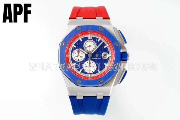 Audemars Piguet Royal Oak Offshore 44mm SS Blue/Red Dial on Blue/Red Rubber Strap A3126