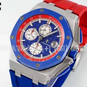 Audemars Piguet Royal Oak Offshore 44mm SS Blue/Red Dial on Blue/Red Rubber Strap A3126