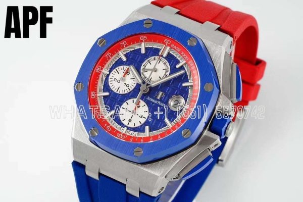 Audemars Piguet Royal Oak Offshore 44mm SS Blue/Red Dial on Blue/Red Rubber Strap A3126