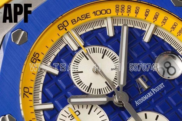 Audemars Piguet Royal Oak Offshore 44mm SS Blue/Yellow Dial on Blue/Yellow Rubber Strap A3126 - Image 4