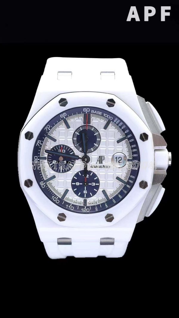 Audemars Piguet Royal Oak Offshore 44mm White Ceramic White Dial on White Rubber Strap A3126