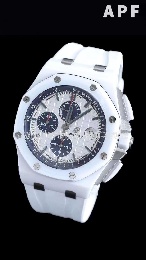Audemars Piguet Royal Oak Offshore 44mm White Ceramic White Dial on White Rubber Strap A3126