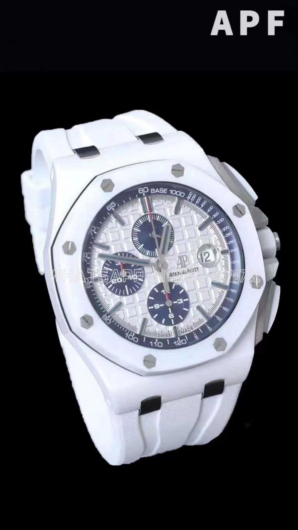 Audemars Piguet Royal Oak Offshore 44mm White Ceramic White Dial on White Rubber Strap A3126