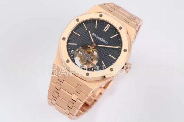 Audemars Piguet oyal Oak Tourbillon Extra-Thin Black Dial in Rose Gold R8 Factory
