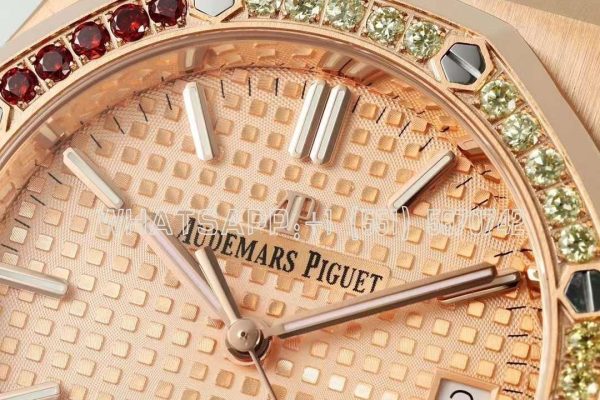 Audemars Piguet Royal Oak 15450ST 37mm Champagne Dial in Rose Gold with Rainbow Diamond Bezel - Image 4