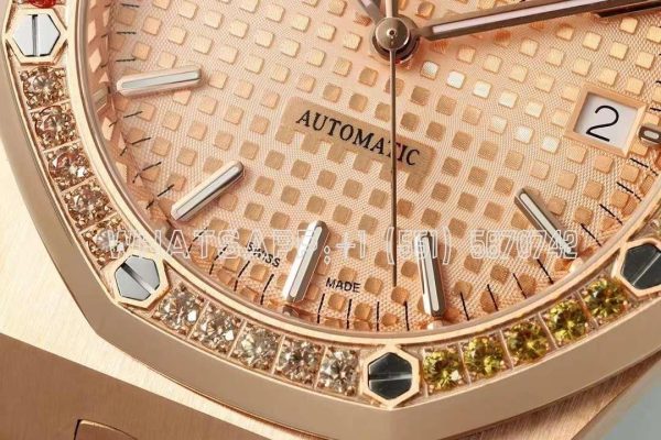 Audemars Piguet Royal Oak 15450ST 37mm Champagne Dial in Rose Gold with Rainbow Diamond Bezel - Image 5