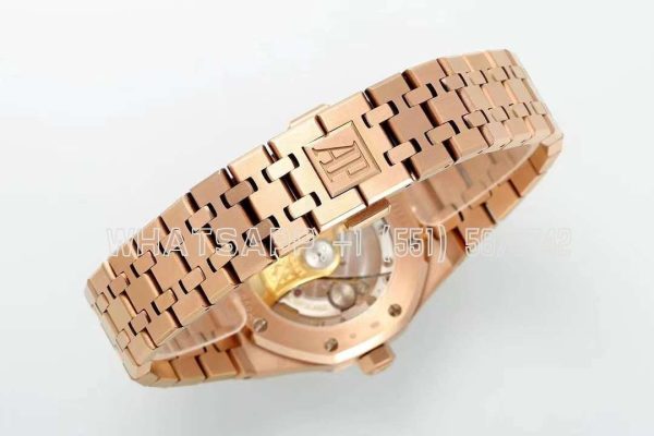 Audemars Piguet Royal Oak 15450ST 37mm Champagne Dial in Rose Gold with Rainbow Diamond Bezel