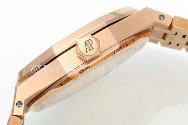 Audemars Piguet Royal Oak 15450ST 37mm Champagne Dial in Rose Gold with Rainbow Diamond Bezel - Image 7